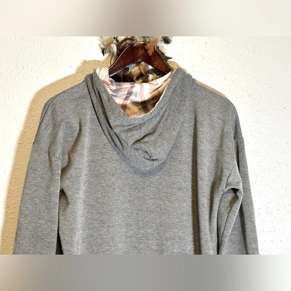 Maurices Fleece Hoodie with Plaid Hood Graphic Long Sleeve Sweatshirt Size M - Picture 13 of 16